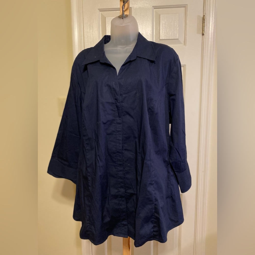 Riders - (Instantly Slimming) navy button down shirt with 3/4 sleeves, Size; 3X